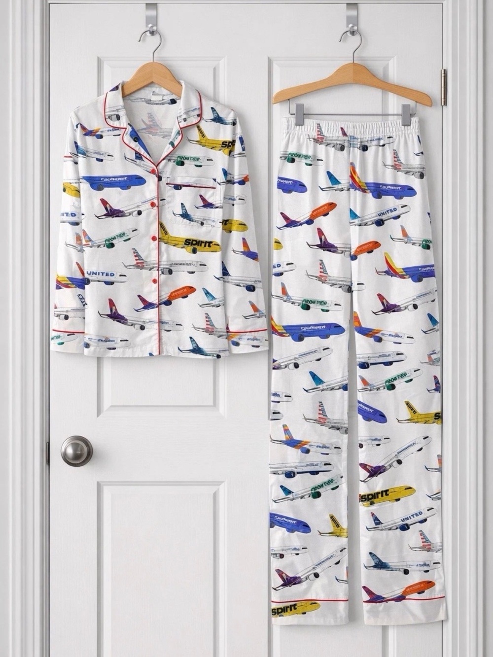 Sheshow Women’s Airplane Print Pajama Set - White Multi Sz S